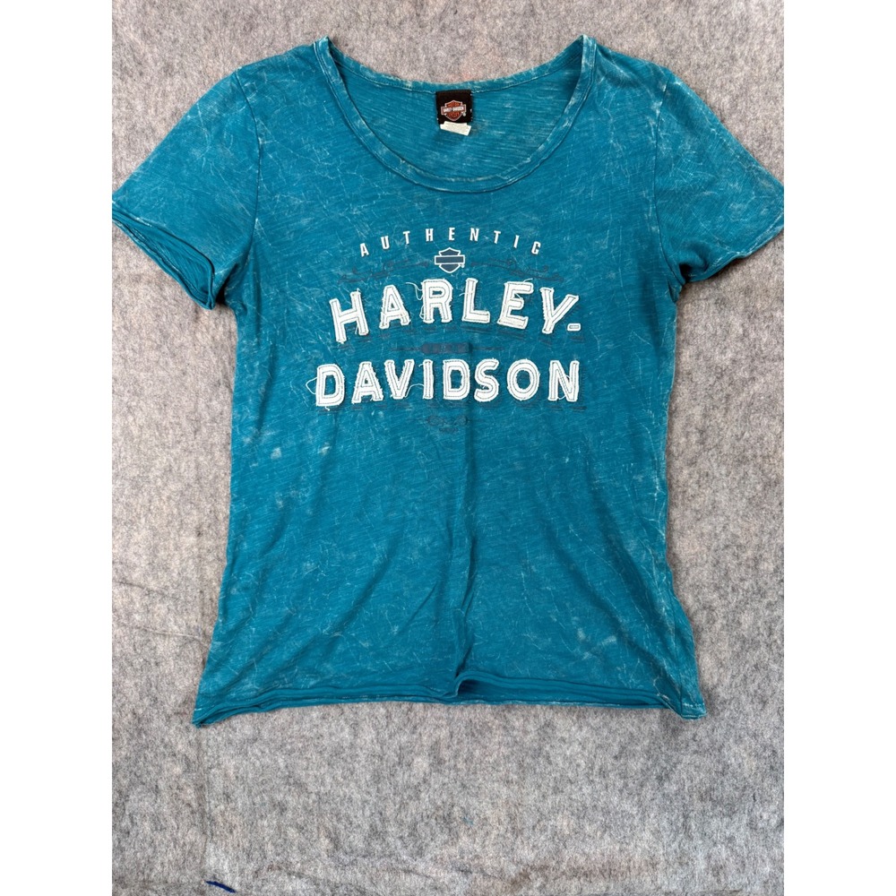 Harley-Davidson Womens Teal Mineral Wash Graphic‎ T-Shirt Redstone Alabama Small